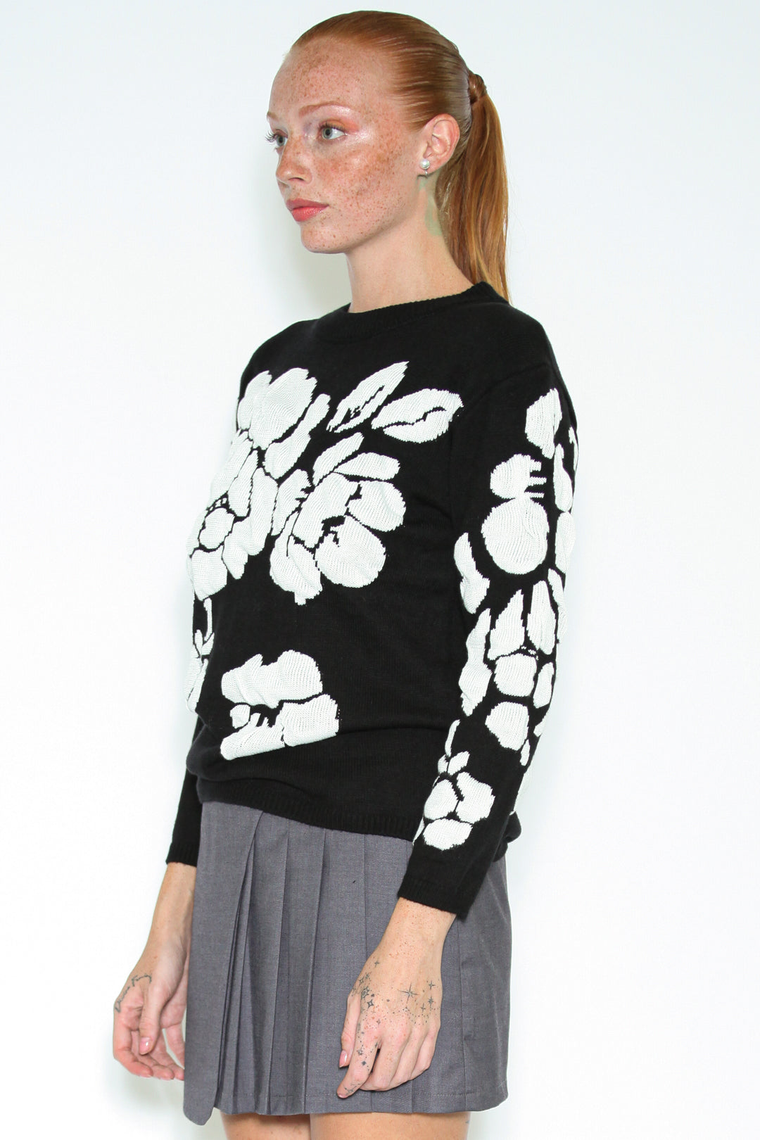 Black White Floral Sweater