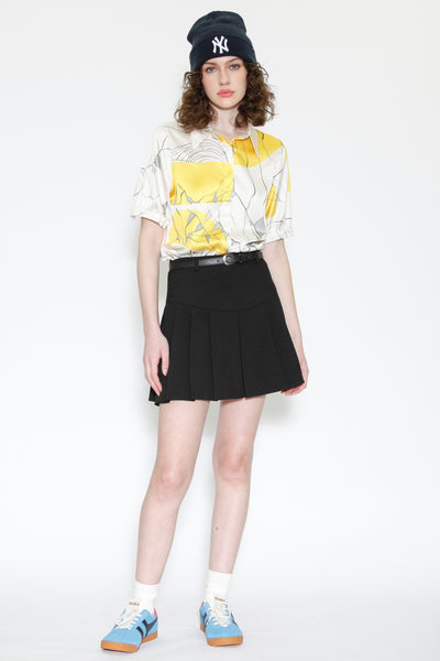 Silk Printed Yellow Floral Button Down Top
