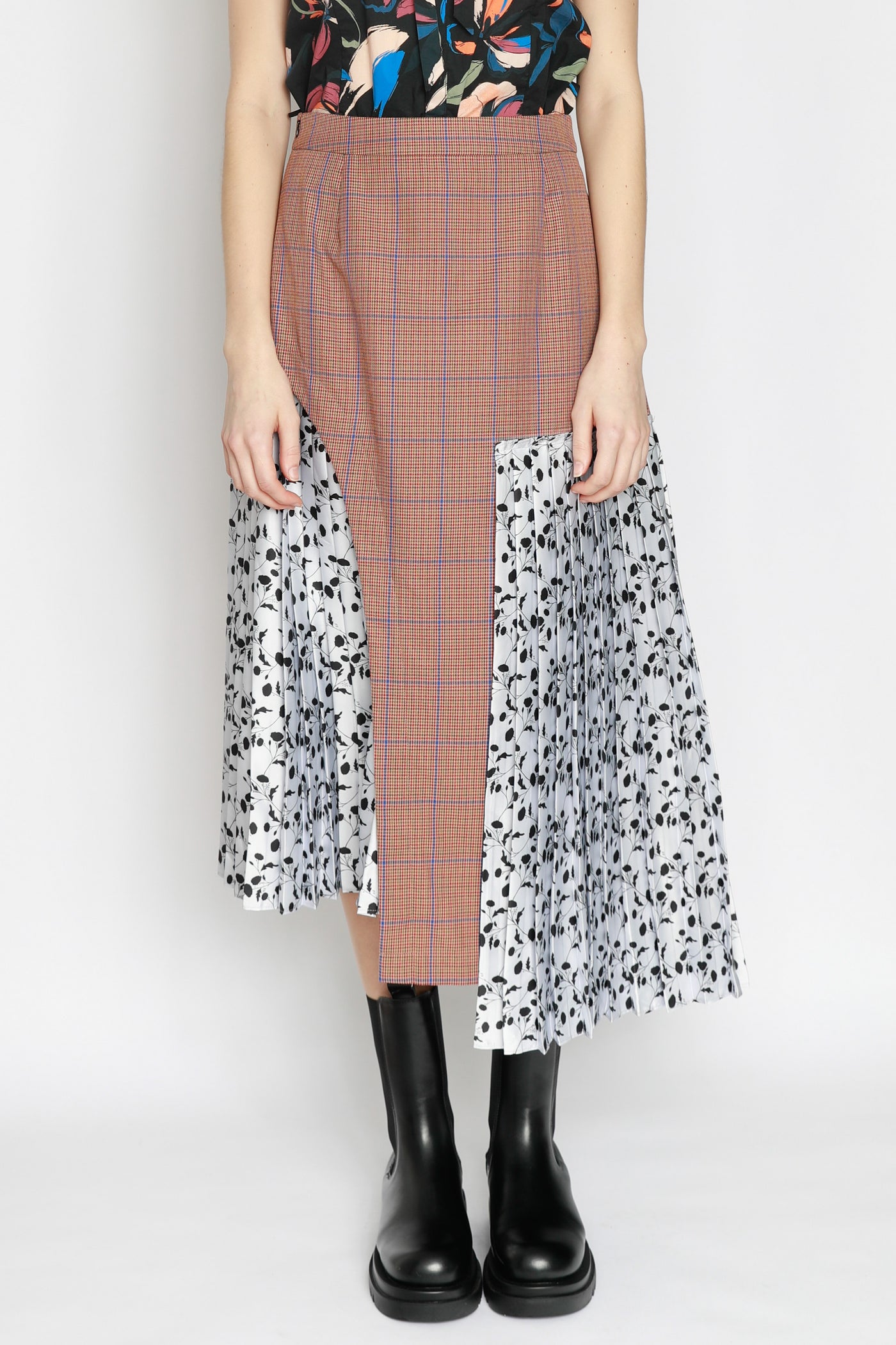 Plaid Silk and Wool Deconstructed Pleated Skirt