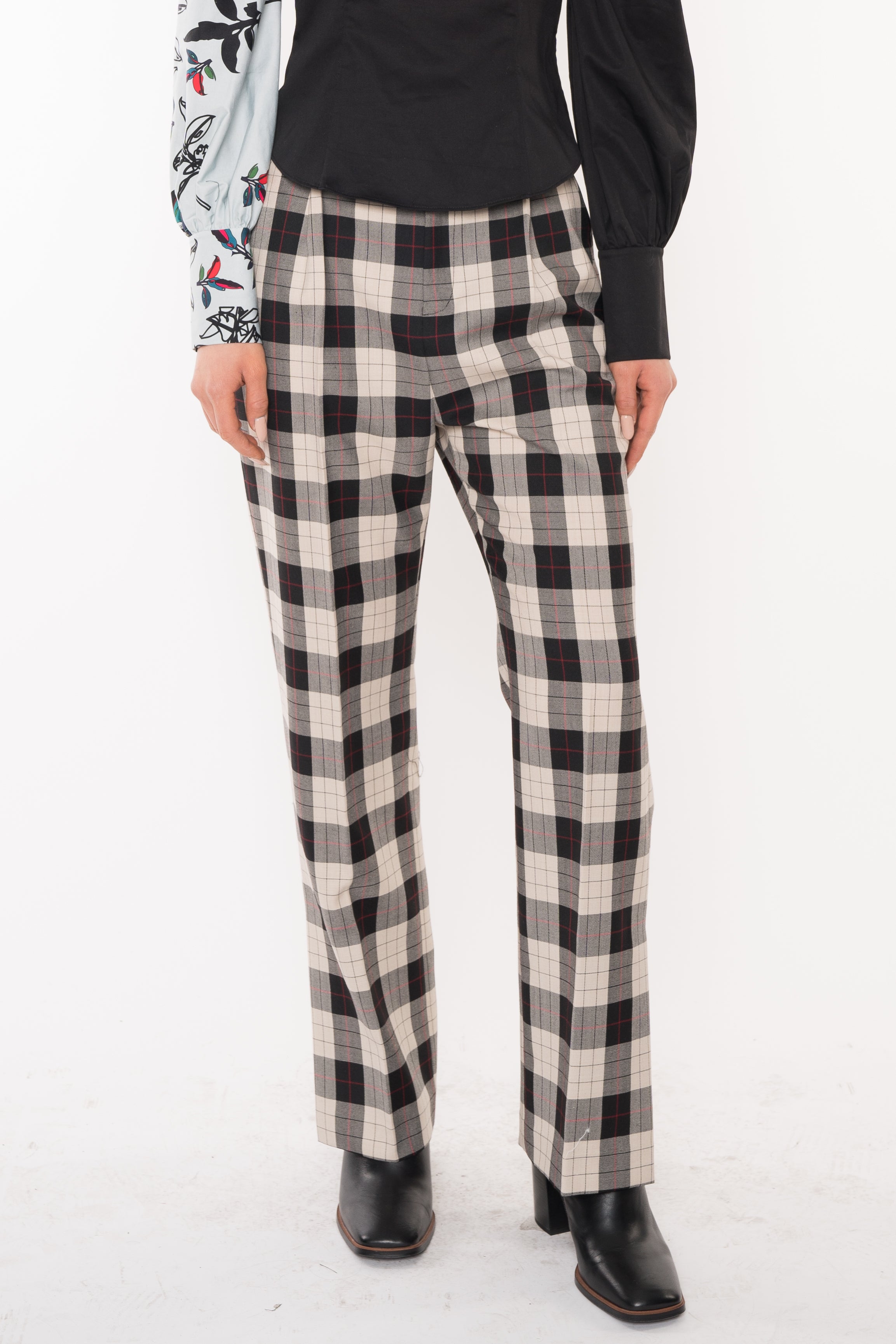 White and discount black checkered pants