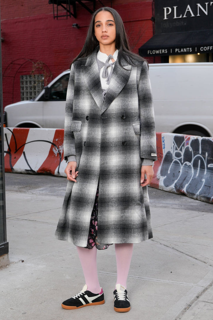 Heavy Wool Grey Plaid Coat