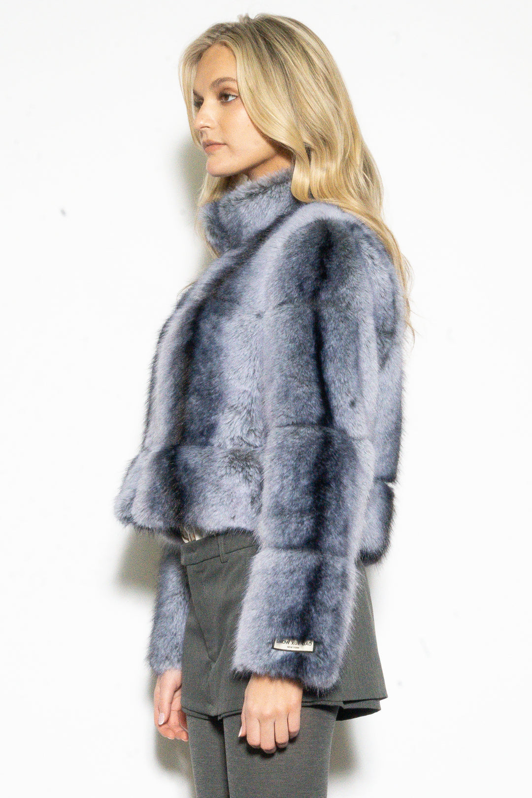 Wool-Blend Grey Faux Fur Jacket