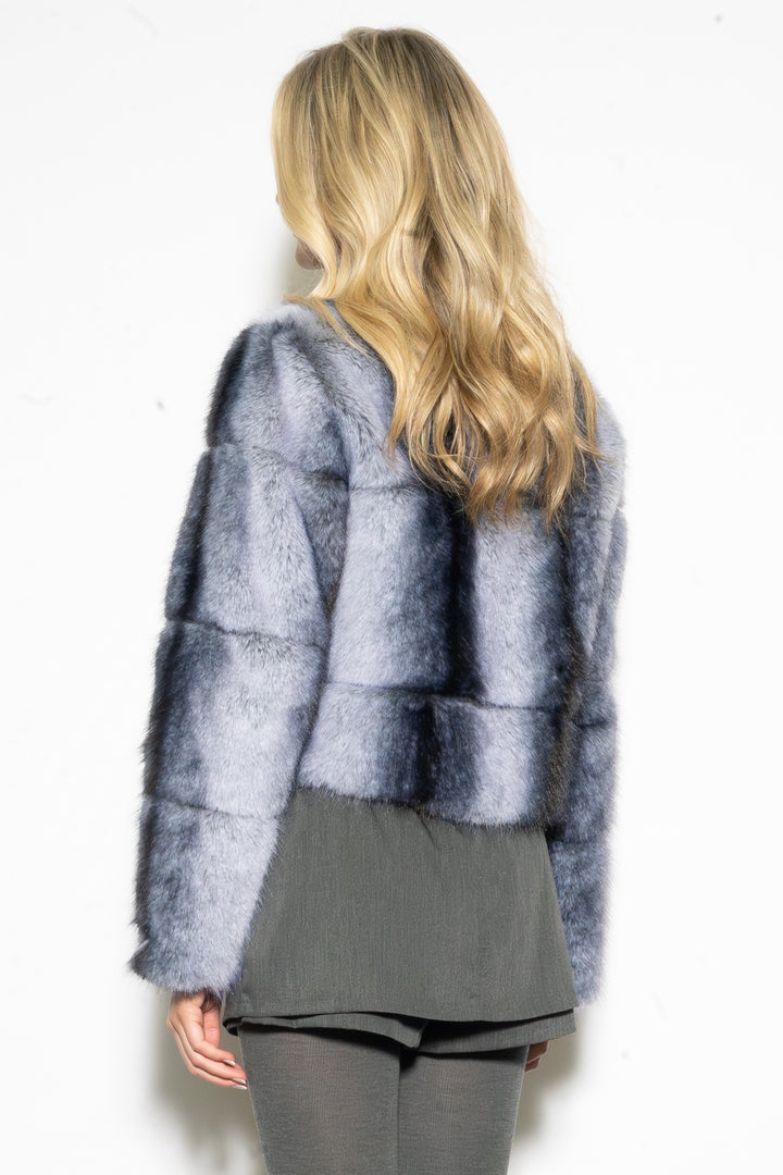 Wool-Blend Grey Faux Fur Jacket