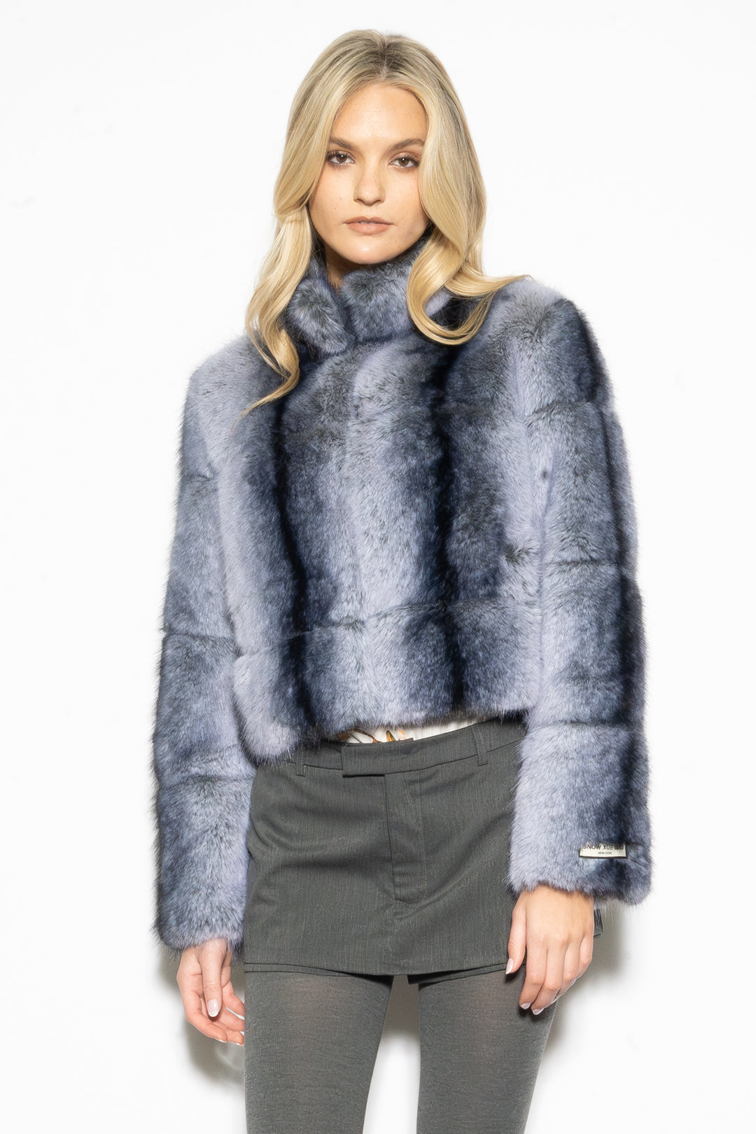 Wool-Blend Grey Faux Fur Jacket