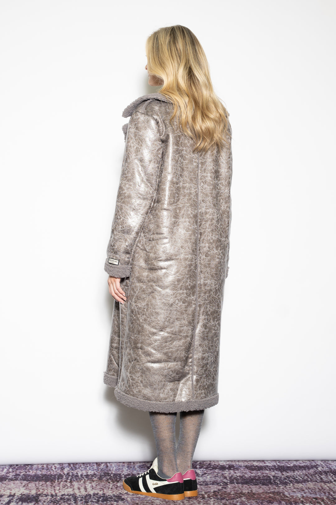 Wool-Blend Purple Faux Shearling Coat