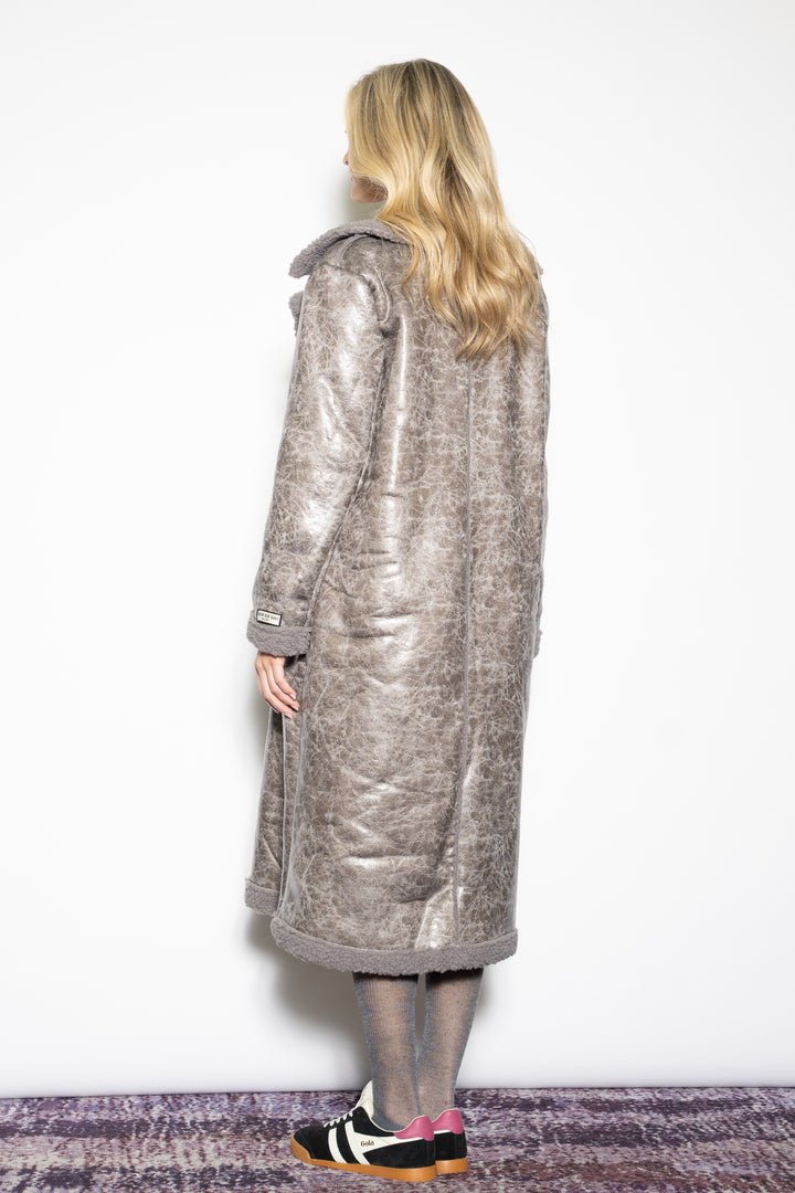 Wool-Blend Purple Faux Shearling Coat