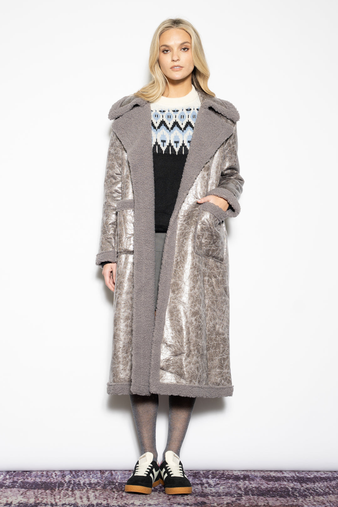 Wool-Blend Purple Faux Shearling Coat