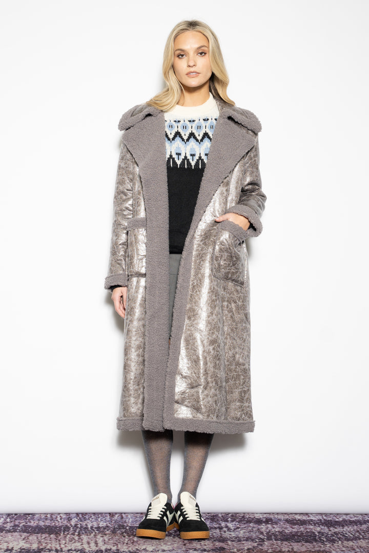 Wool-Blend Purple Faux Shearling Coat