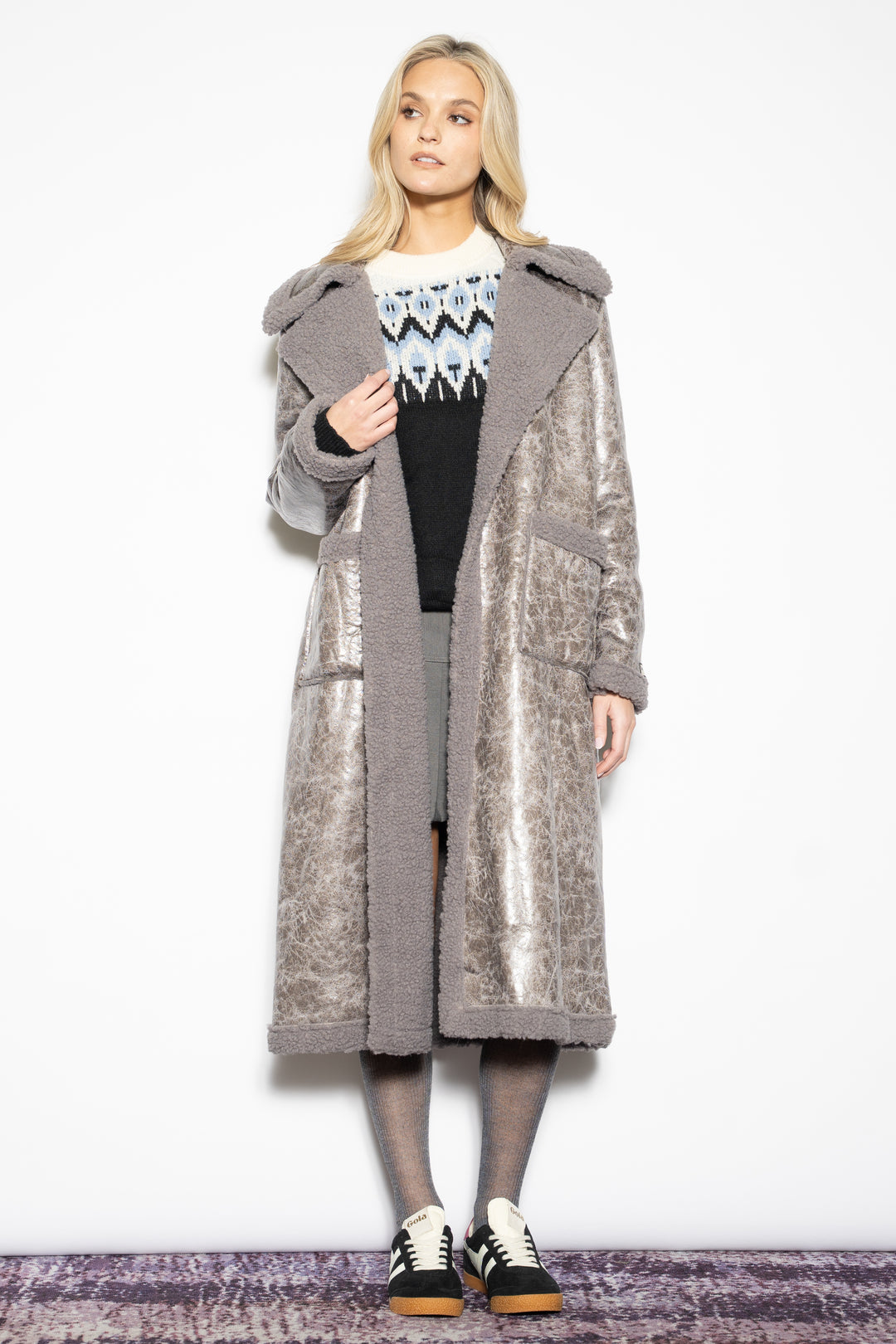 Wool-Blend Purple Faux Shearling Coat