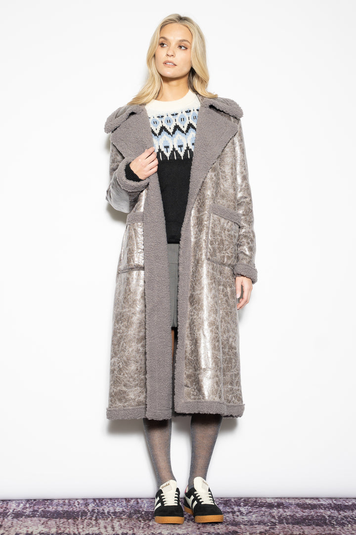 Wool-Blend Purple Faux Shearling Coat