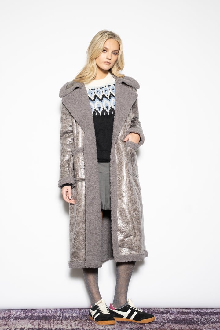 Wool-Blend Purple Faux Shearling Coat