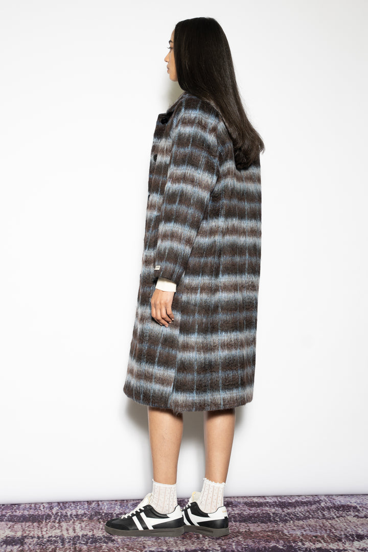 Heavy Wool Navy Black Plaid Coat