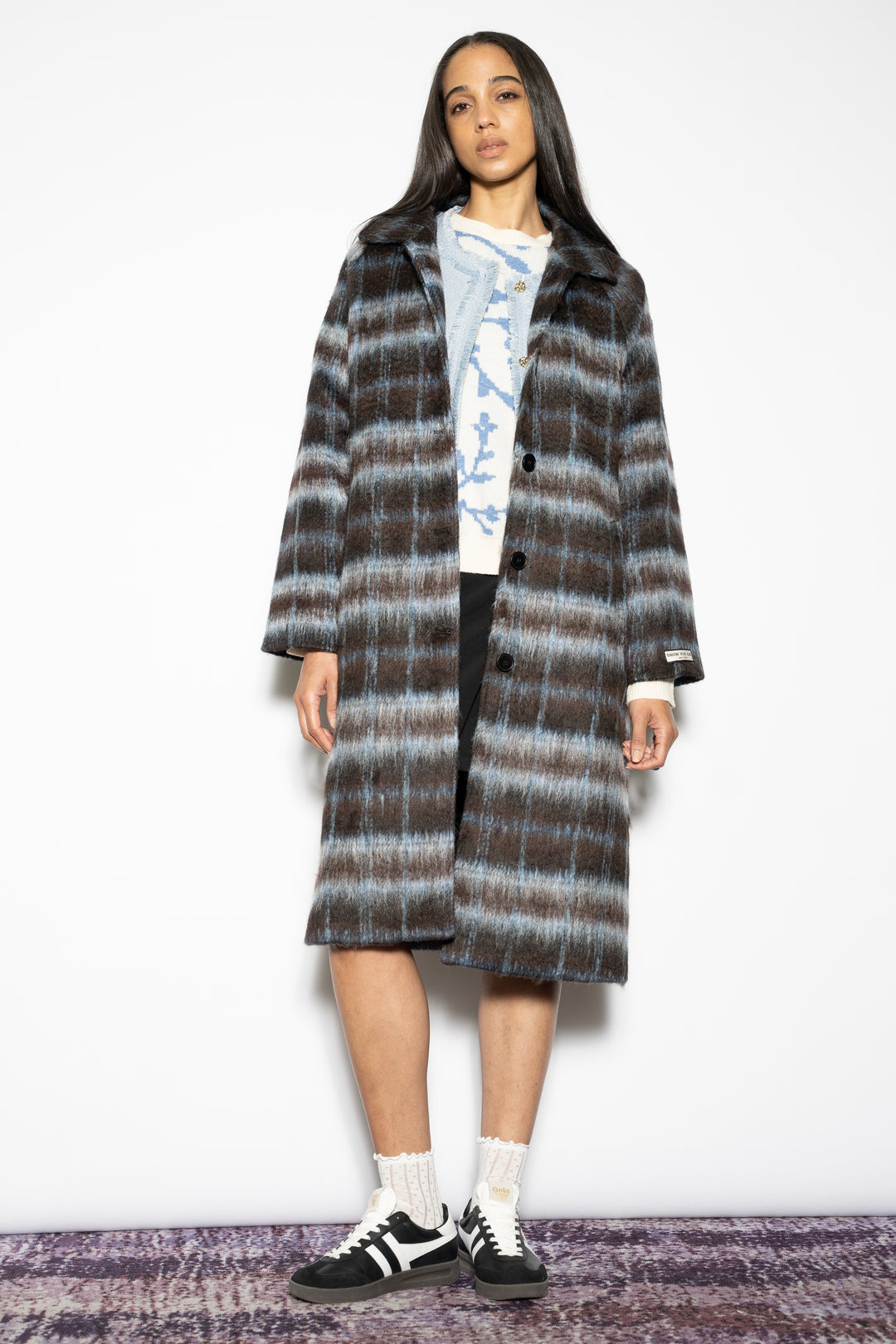 Heavy Wool Navy Black Plaid Coat