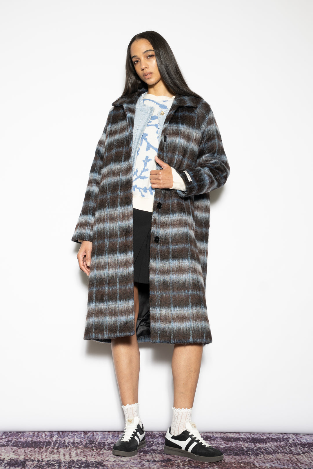 Heavy Wool Navy Black Plaid Coat