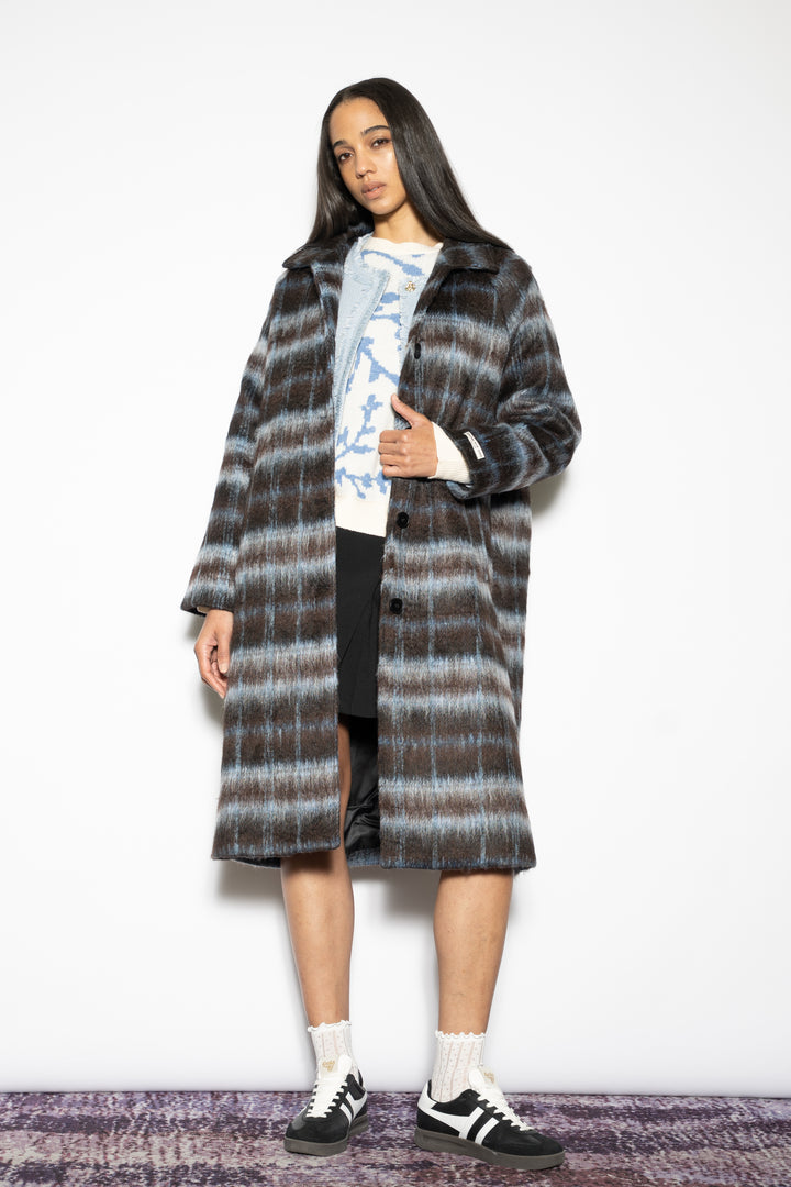 Heavy Wool Navy Black Plaid Coat