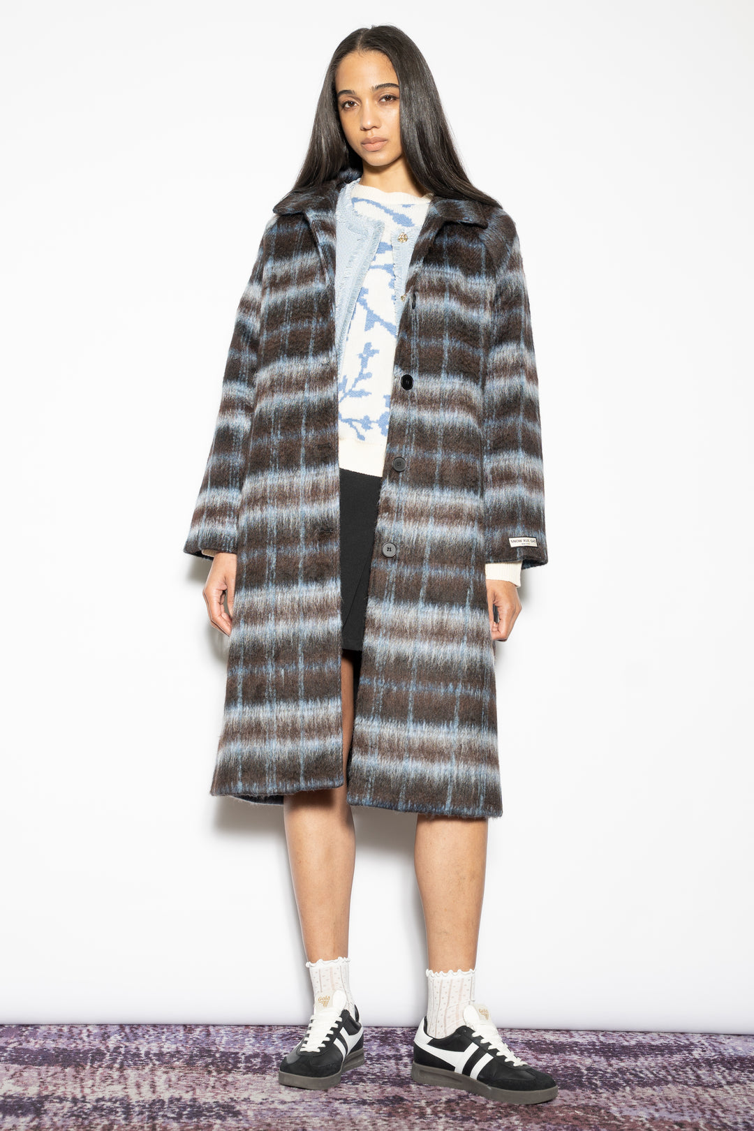 Heavy Wool Navy Black Plaid Coat