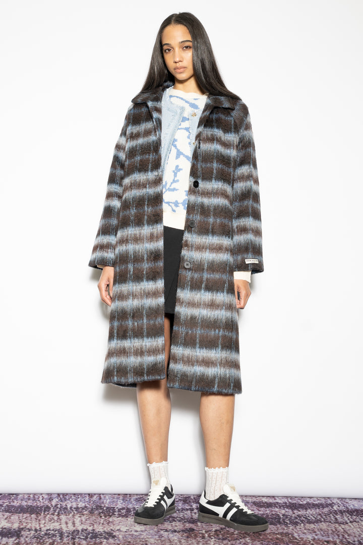 Heavy Wool Navy Black Plaid Coat