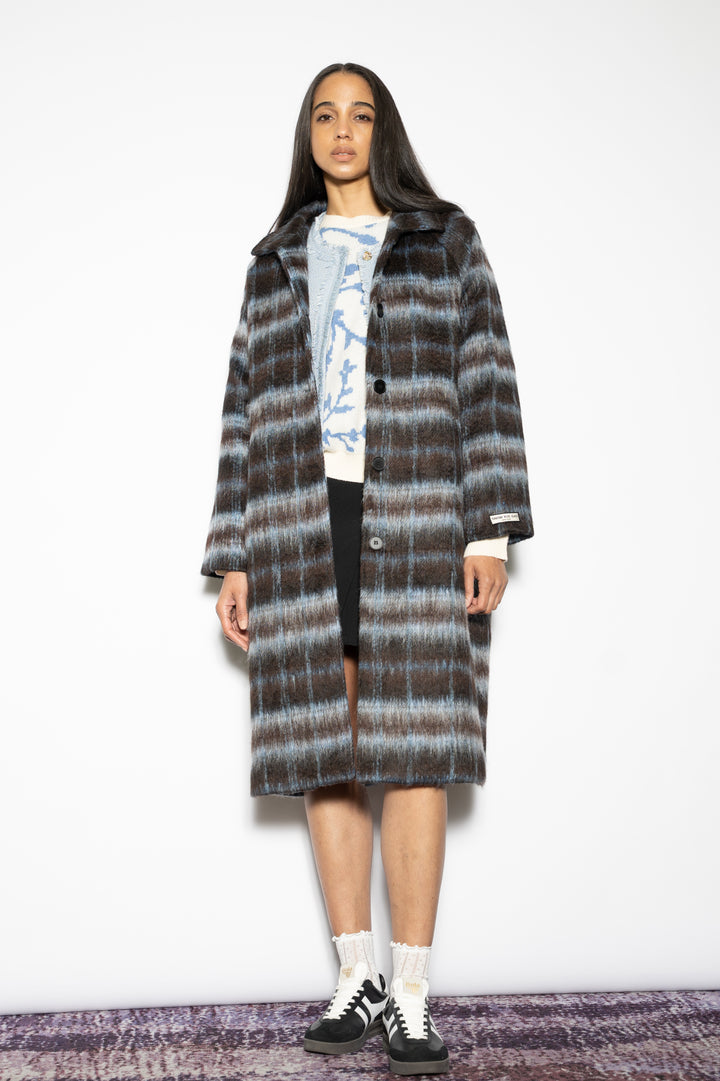 Heavy Wool Navy Black Plaid Coat