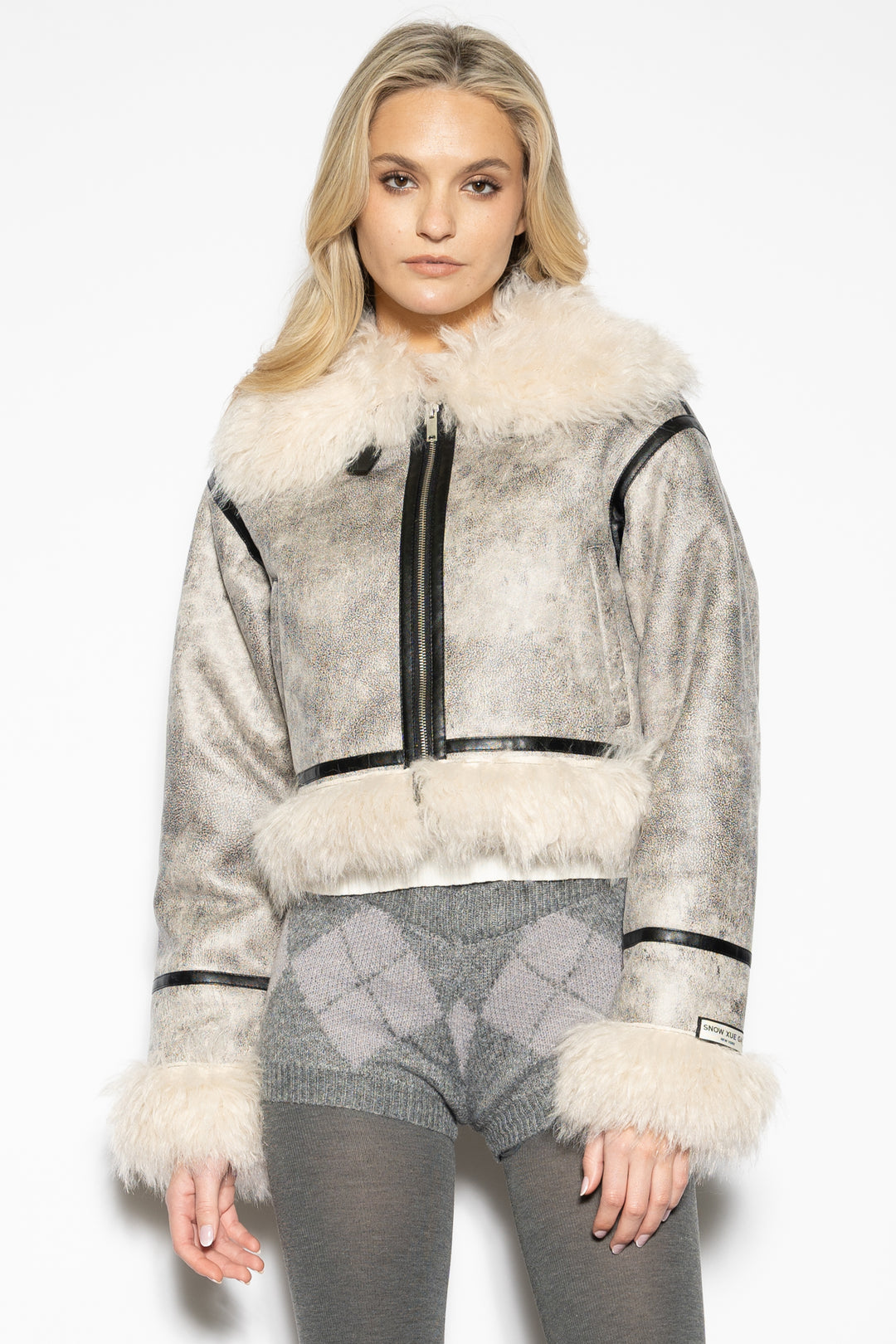 Wool-Blend Grey Faux Shearling Jacket