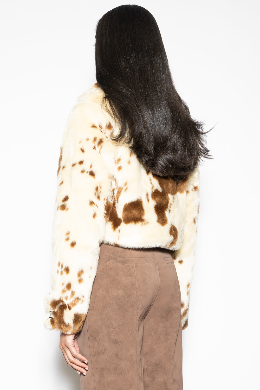 Wool-Blend Printed Faux Fur Jacket