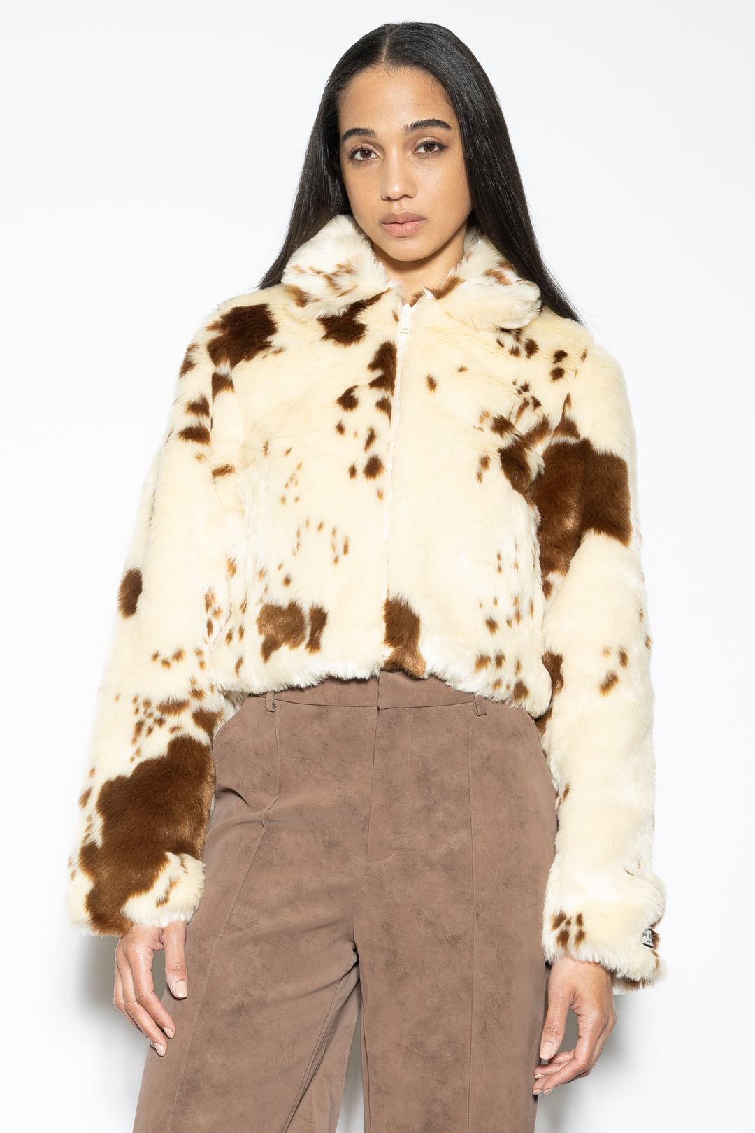 Wool-Blend Printed Faux Fur Jacket