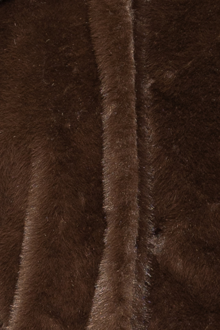 Wool-Blend Brown Faux Fur Short Jacket