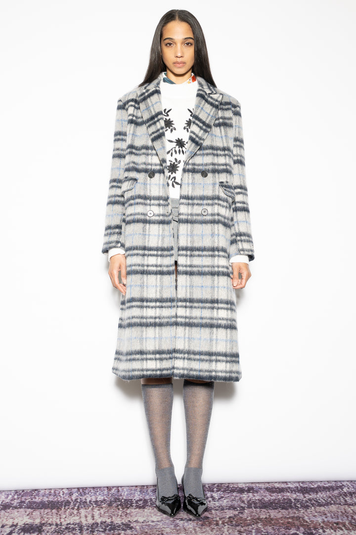 Heavy Wool Blue Grey Plaid Coat