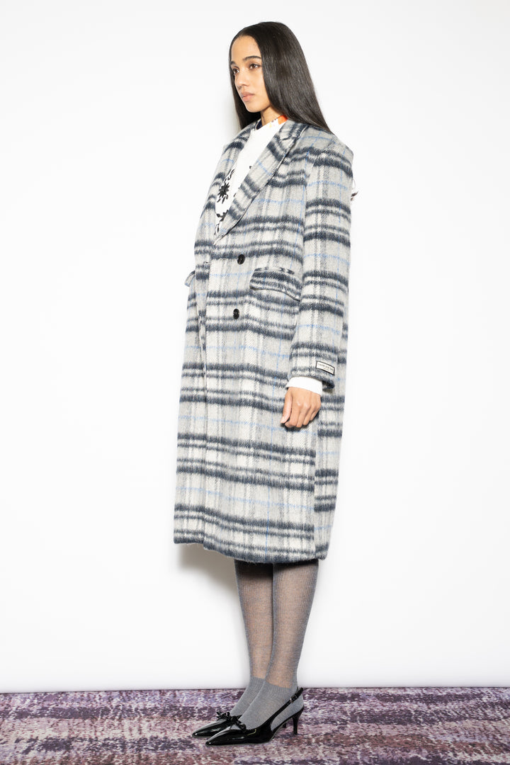 Heavy Wool Blue Grey Plaid Coat