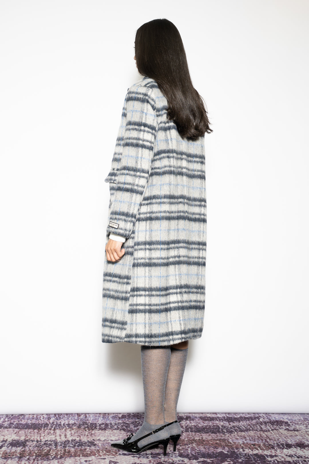 Heavy Wool Blue Grey Plaid Coat