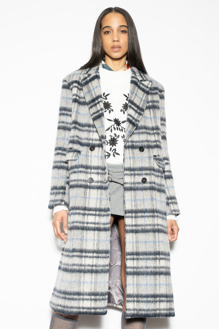 Heavy Wool Blue Grey Plaid Coat