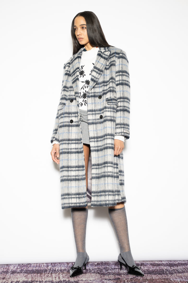Heavy Wool Blue Grey Plaid Coat