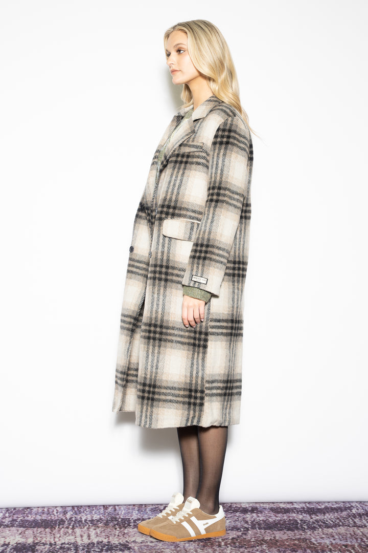 Wool Black Grey Plaid Coat