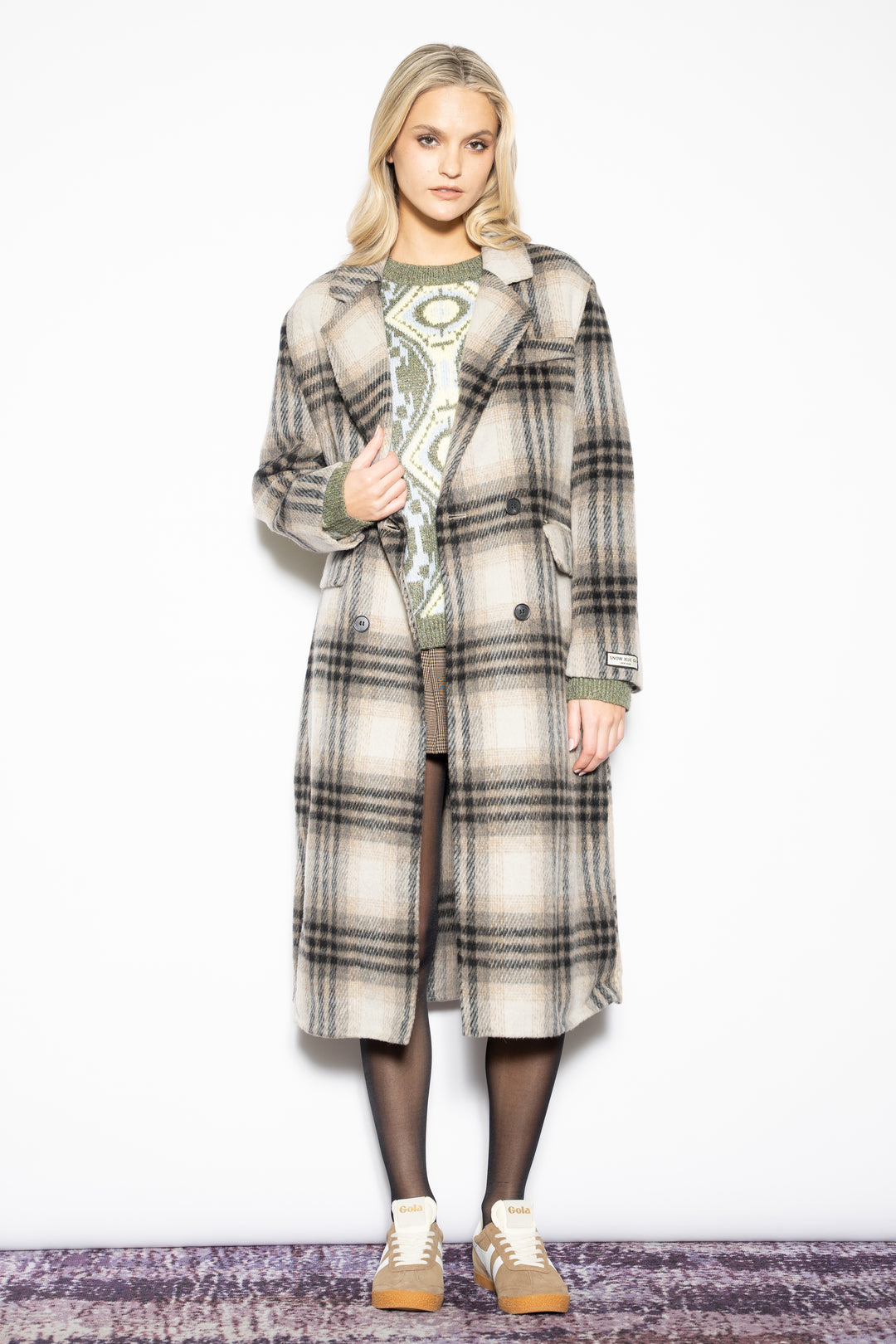Wool Black Grey Plaid Coat
