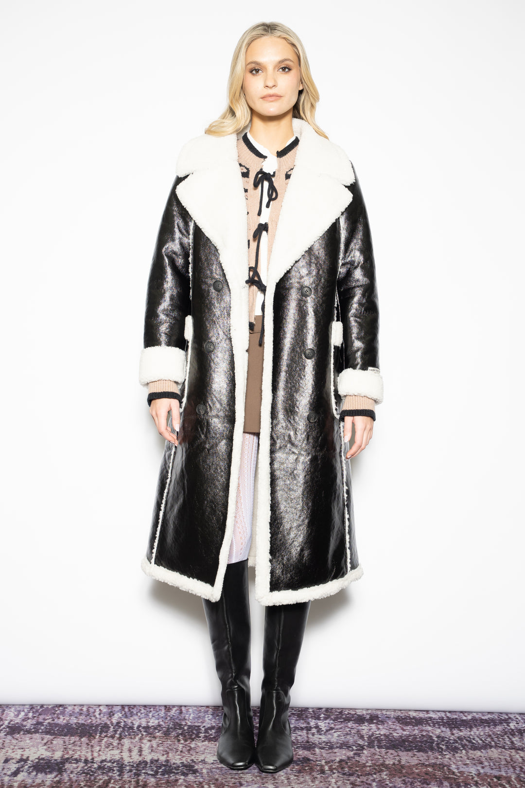 Wool Faux Shearling Black Coat
