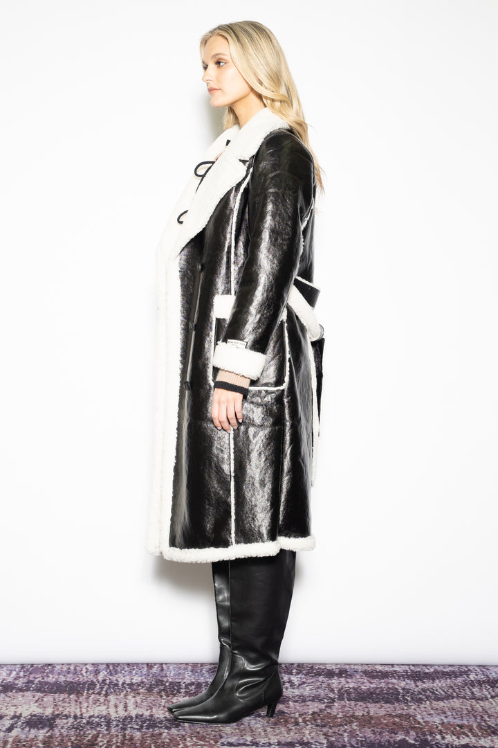 Wool Faux Shearling Black Coat