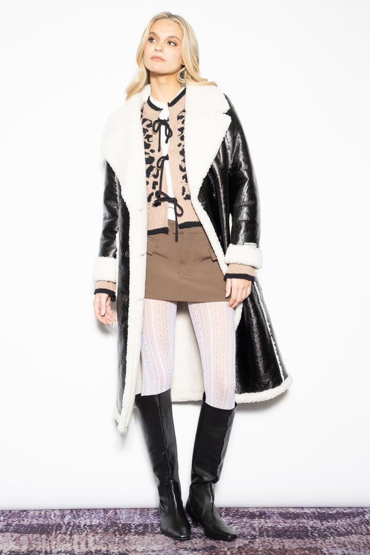 Wool Faux Shearling Black Coat