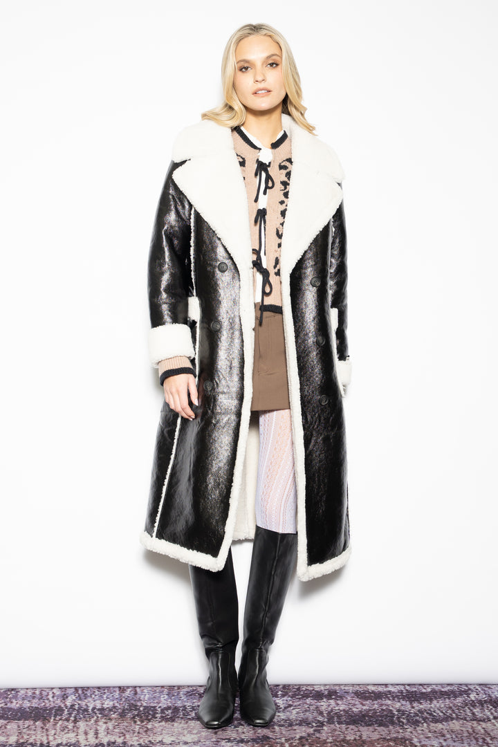 Wool Faux Shearling Black Coat