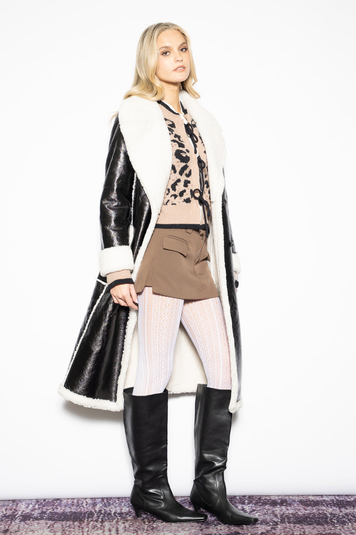 Wool Faux Shearling Black Coat