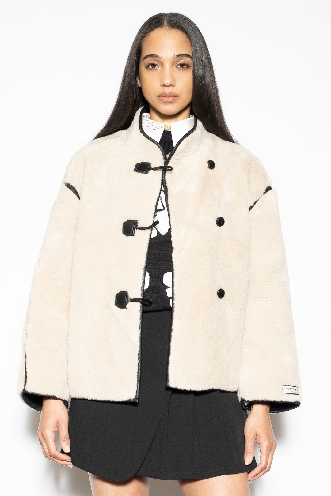 Wool-Blend Cream Faux Shearling Jacket