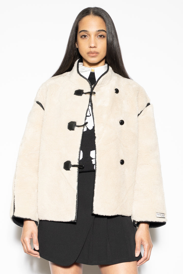 Wool-Blend Cream Faux Shearling Jacket