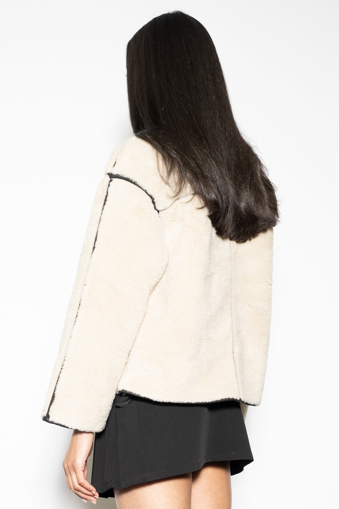 Wool-Blend Cream Faux Shearling Jacket