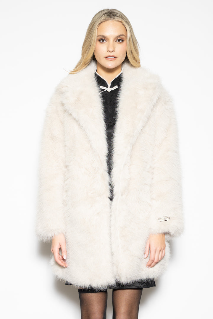 Wool-Blend White Faux Fur Coat