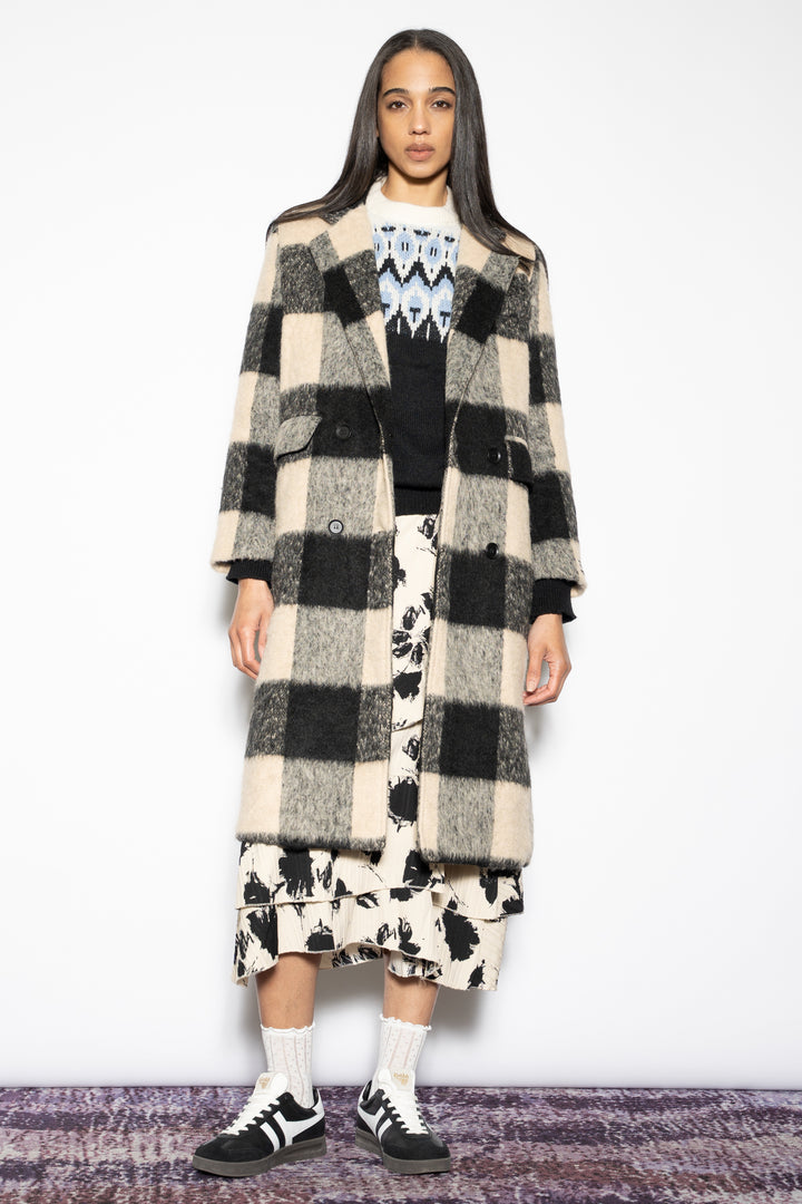 Heavy Wool Black White Plaid Coat