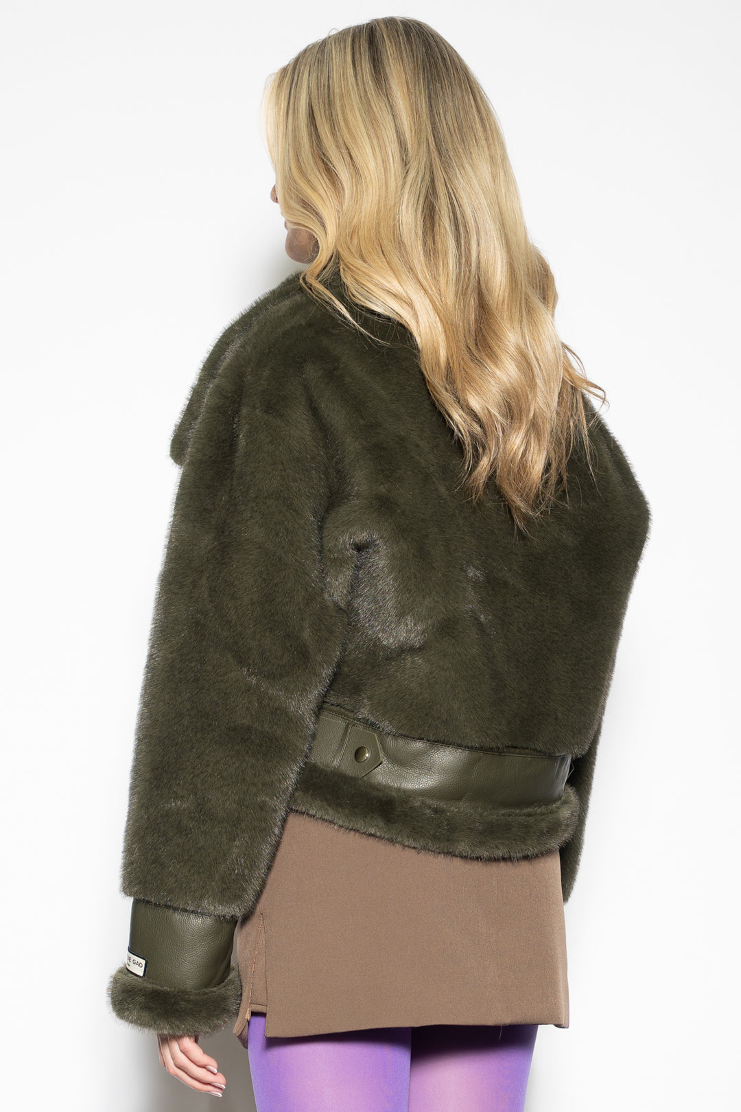 Wool-Blended Green Faux Shearling Jacket