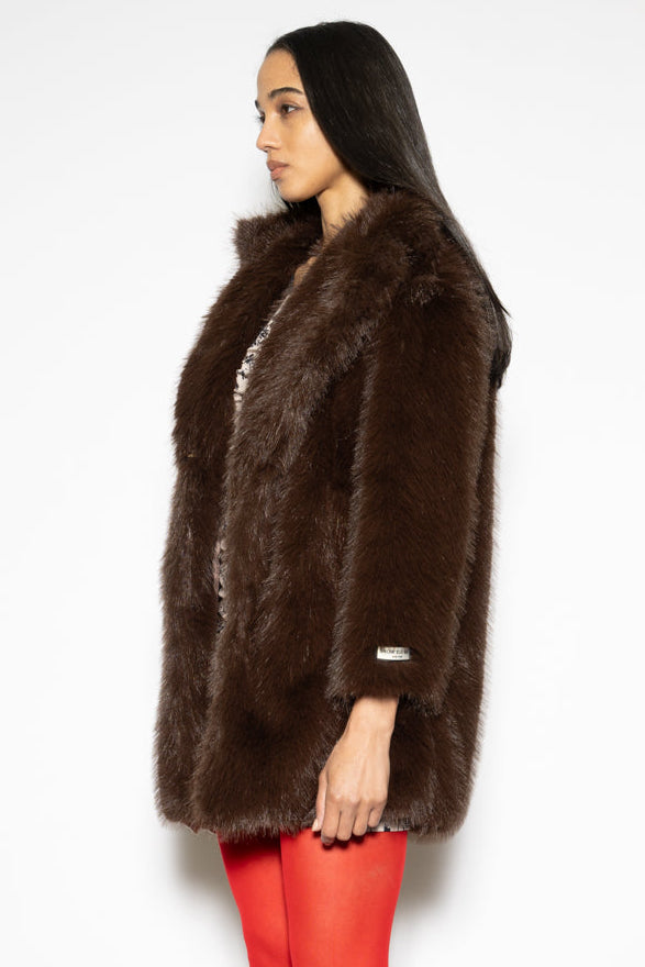 Heavy Wool Faux Fur Chocolate Coat