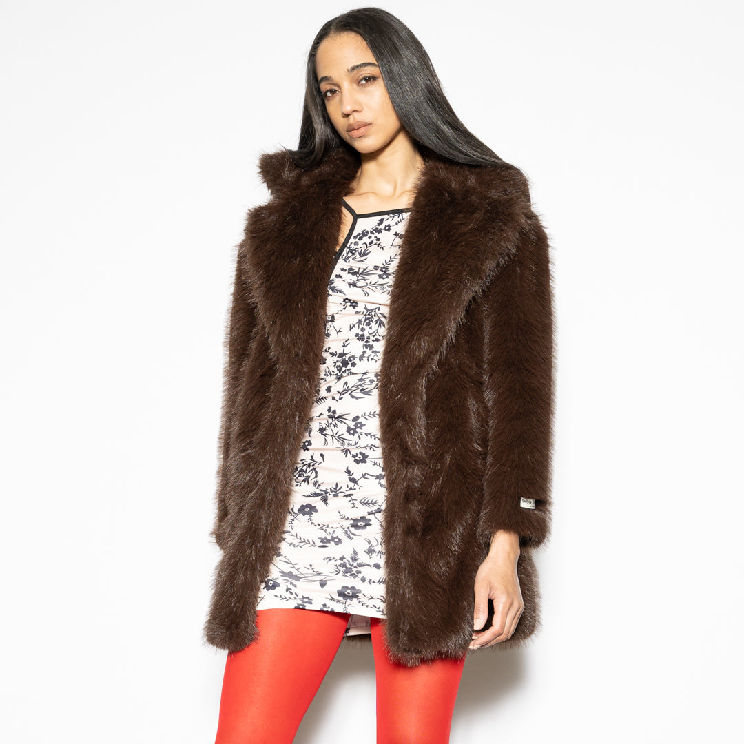 Heavy Wool Faux Fur Chocolate Coat