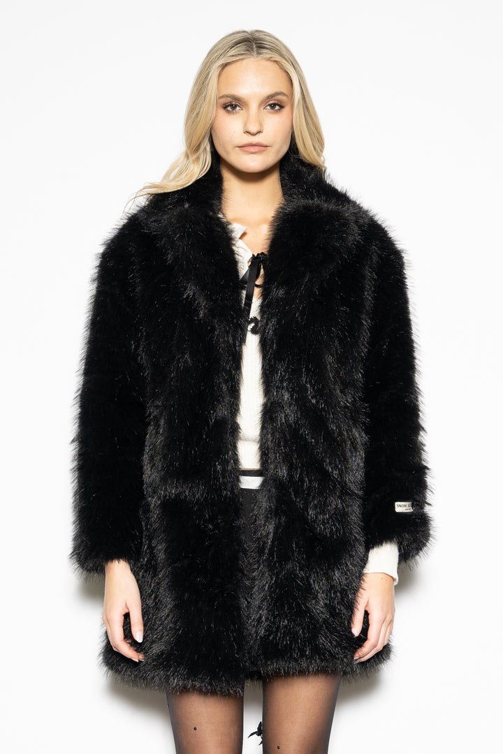 Heavy Wool Faux Fur Black Coat