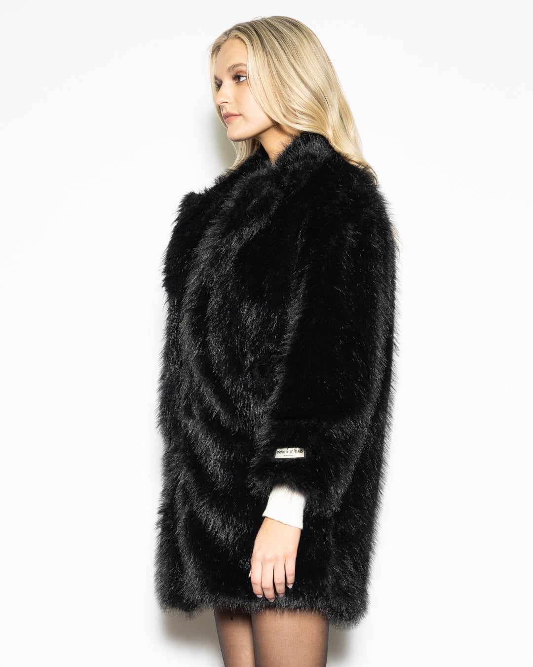 Heavy Wool Faux Fur Black Coat