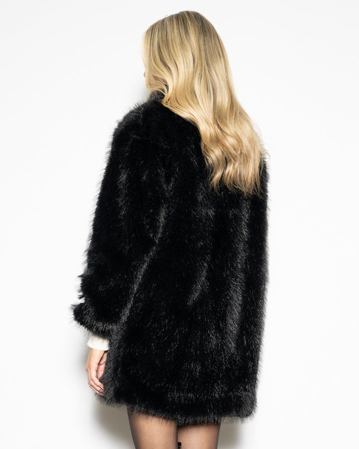 Heavy Wool Faux Fur Black Coat
