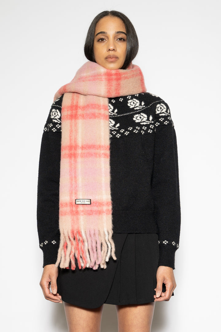 Heavy Wool Pink and Red Plaid Scarf